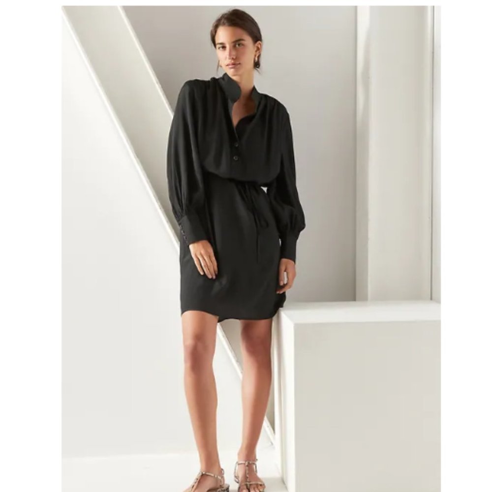 NWT Banana RepF Balloon Sleeve Shirtdress SP 4/6 Black F320